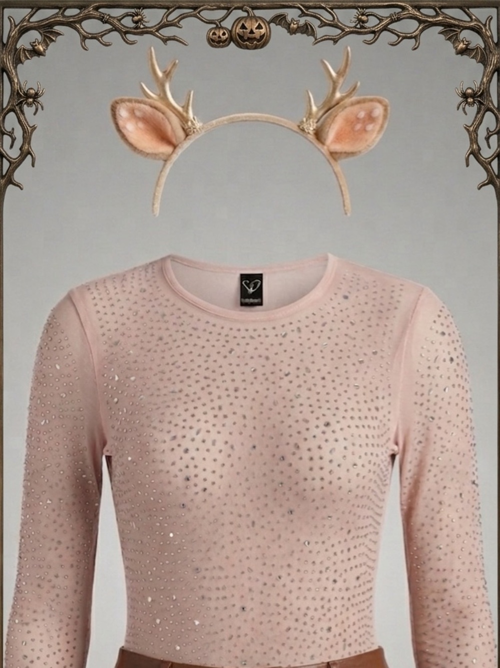Windsor Crystal-Embellished Sheer Long-Sleeve Bodysuit in Brown